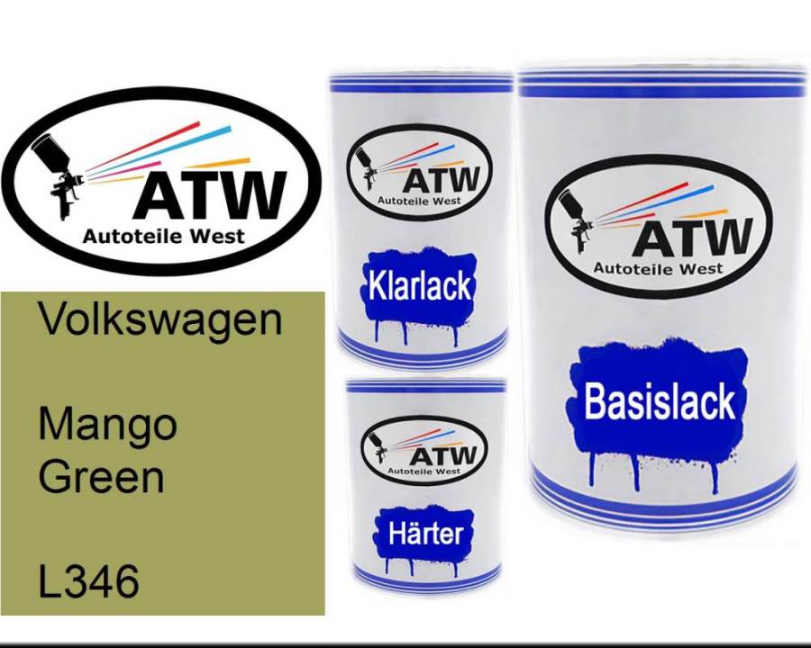 Volkswagen, Mango Green, L346: 500ml Lackdose + 500ml Klarlack + 250ml Härter - Set, von ATW Autoteile West.